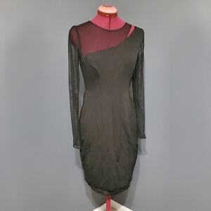 Cache Black Cocktail Dress Sheer Shoulder Cut Out Back